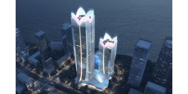 廣州知識城新地標——智薈塔，建筑形如“花朵”綻放