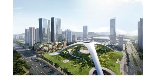 深圳北站超核綠芯項(xiàng)目開建，形如“UFO”，系國內(nèi)首個(gè)公園型樞紐站點(diǎn)